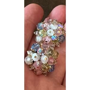 Vtg Laguna Aurora Borealis 1950’s Clip On Blue Pink White Beads Wired Together